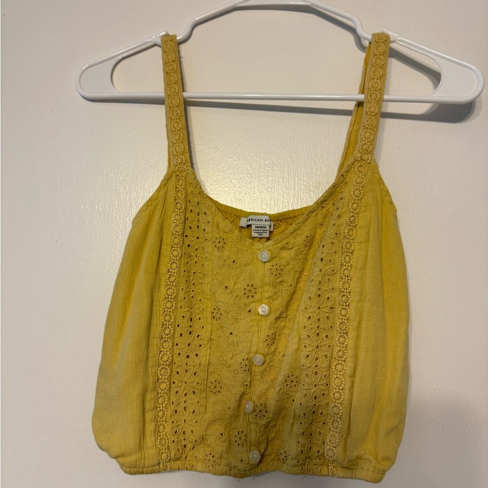 American Eagle Outfitters Yellow Eyelet Tank Top